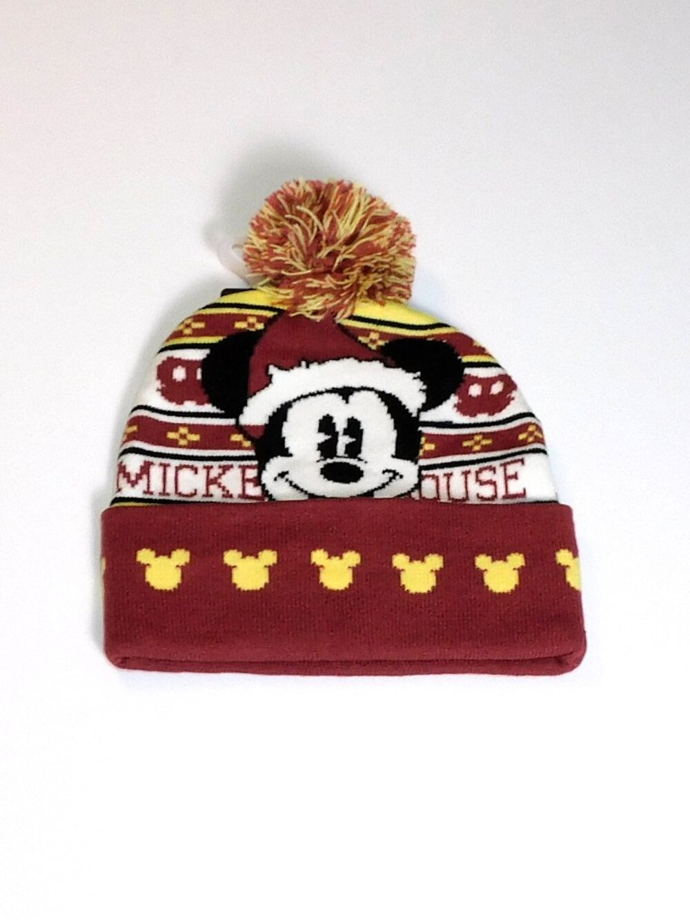 Disney Mickey Mouse Winter Hat Cuffed Beanie Santa Christmas New